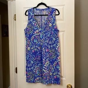 Lilly Pulitzer Amina V-Neck Mini Swing Dress Brilliant Blue Ceviche